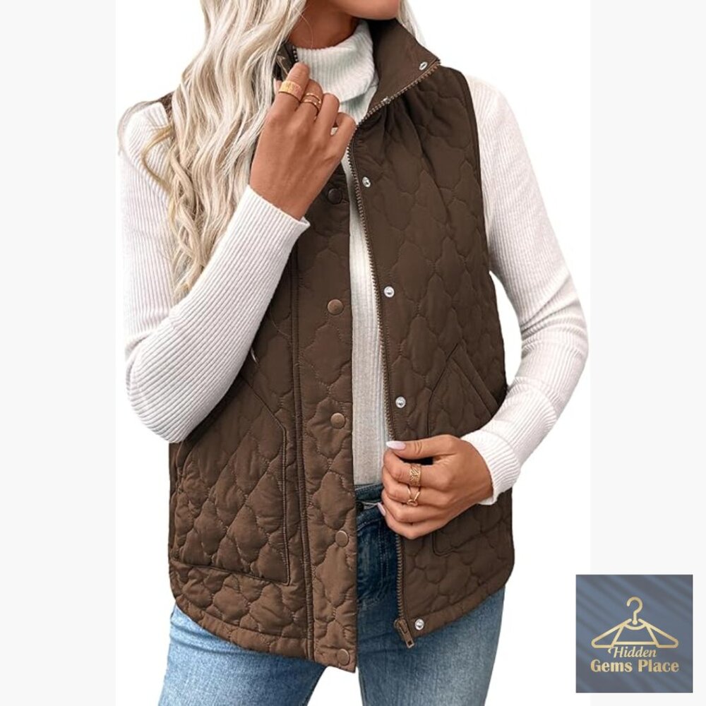 Lightweight Puffer Vest Sleeveless Quilted Jacket Zip Up Stand Collar